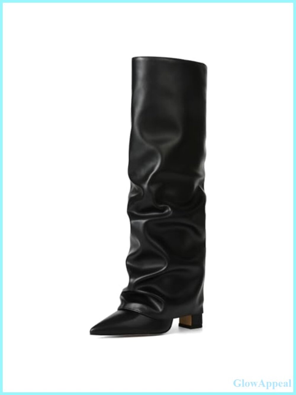 Women's Slouchy Knee High Boots Pointed Toe Fold Over Chunky Heel PU